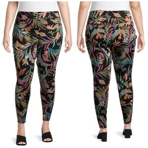 Terra & Sky NWT High Waist Jeggings In Tropical Print Plus Size 3X (24W-26W) New